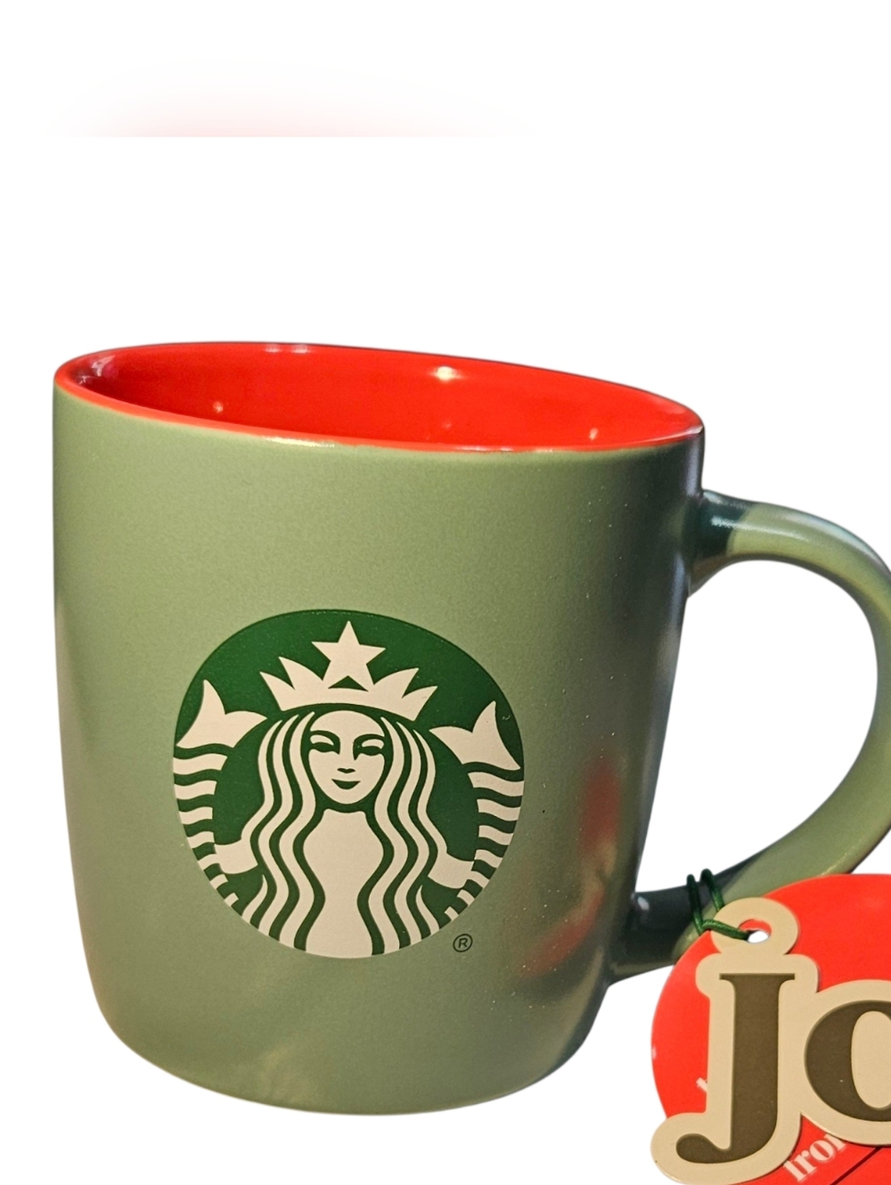 New 2025 Starbucks Christmas Holiday Mug Green W/Red Interior &"Joy" Tag